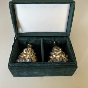 CHRISTMAS TREE SALT & PEPPER SHAKERS SILVER TREASURES BY GODINGER In Velvet Box